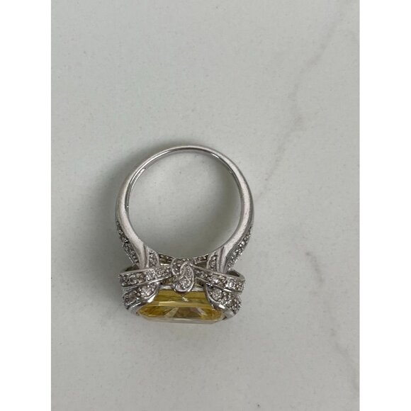 Sterling Silver Citrine & CZ Ring Size 6.5 Elegant Cocktail Bling East West Kay - Picture 4 of 8